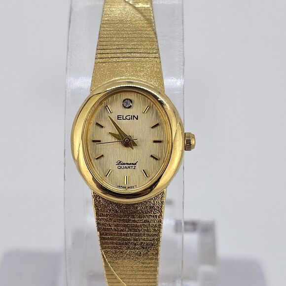 Elgin Women's Watch 17MM Gold Tone Dial Bracelet New Battery - Picture 1 of 14